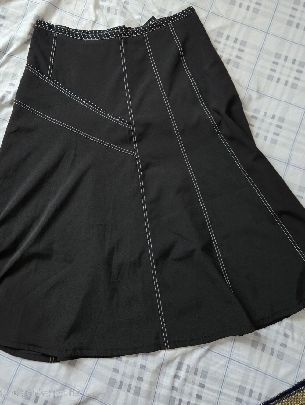 Tribal Black A-Line Skirt with White Contrast Stitching